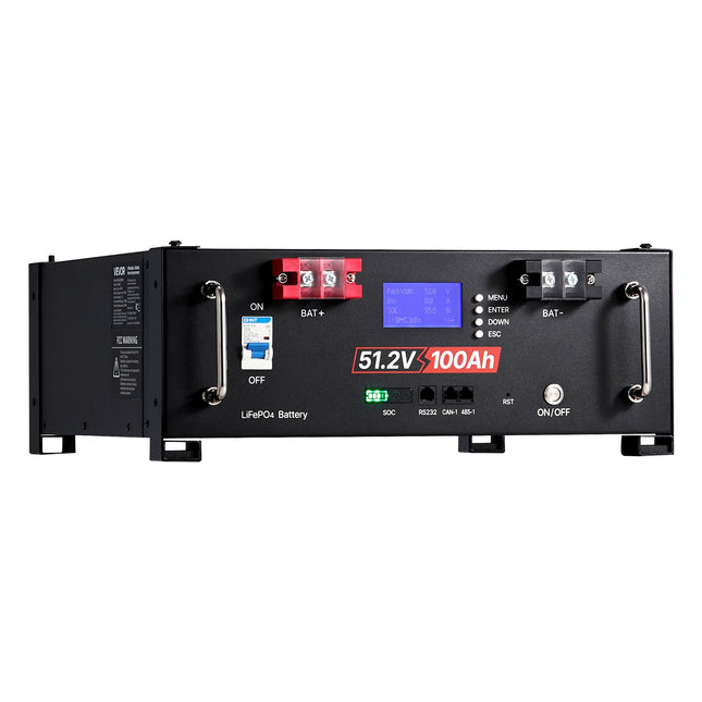 48V 100Ah LiFePO4 Lithium Battery, Built-in 100A BMS, 51.2V Server Rack LiFePO4 Battery With Bluetooth, 5.12kWh Capacity, Max 6000 Cycles, LCD Display, For Off-Grid, Solar System, Backup Power