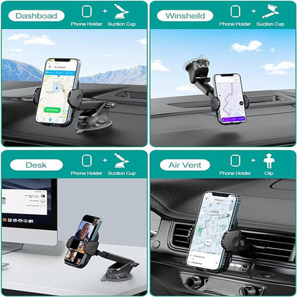 Phone Mount For Car, 4 In 1 Universal Car Phone Holder Mount For Dashboard Air Vent, Super Suction