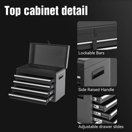 Tool Chest, 5-Drawer Rolling Tool Storage Cabinet With Detachable Top Tool Box, Liner, Universal Lockable Wheels, Adjustable Shelf, Locking Mechanism, Metal Tool Cart For Garage Workshop