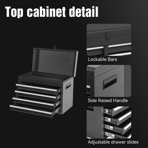 Tool Chest, 5-Drawer Rolling Tool Storage Cabinet With Detachable Top Tool Box, Liner, Universal Lockable Wheels, Adjustable Shelf, Locking Mechanism, Metal Tool Cart For Garage Workshop