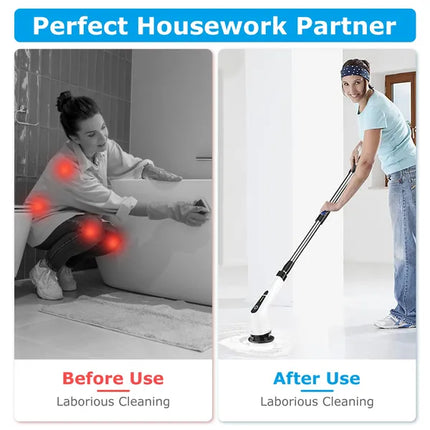Electric Spin Scrubber Cordless Cleaning Brush Extendable With 8 Replaceable Heads 2 Speed Adjustable Extension Arm Bathroom Tub Tile Floor