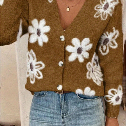 Flowers Print Button Front Cardigan