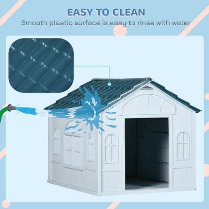 PawHut Plastic Dog House For Medium And Small Dogs, Water Resistant Puppy Shelter Indoor Outdoor With Door, Easy To Assemble, Blue