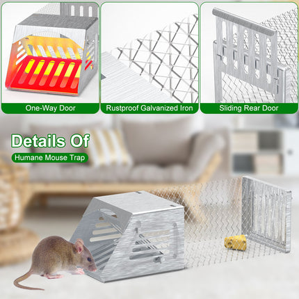 2Pcs Humane Mouse Trap Cage No Assembly Need Automatic Continuous Rat Trap With Single Way Door Reusable Catch And Release Live Cage Trap For Rodents Moles Voles Mice For Spring Summer