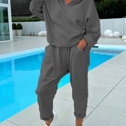 Women's Solid Color Hooded Sweatshirt Two-piece Set