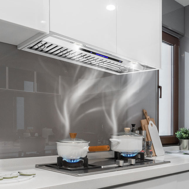 Insert Range Hood, 900CFM 4-Speed, 30 Inch Stainless Steel Built-in Kitchen Vent With Touch & Remote Control LED Lights Baffle Filters, Ducted/Ductless Convertible, ETL Listed