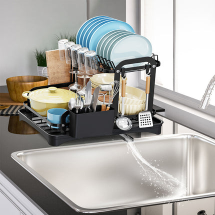 1Pc  2-Tier Dish Drying Rack For Kitchen Counter Space Saving Rustproof Dish Rack With Drainboard Detachable Kitchen Drainer Organizer Set With Utensil Holder Bowl Rack Dish Rack Chopping Board Rack