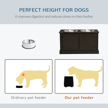 Elevated Dog Bowls With Storage, Two Stainless Steel Bowls For Large Dogs, Coffee