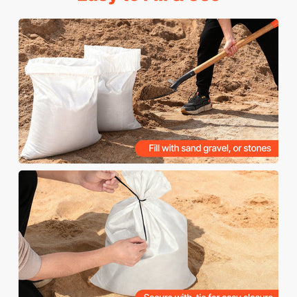 Heavy Duty Sand Bags, 50Pack 14" X 26", Empty Sandbags For Flooding With Tie Strings, Woven Polypropylene Sand Bag With 1600 Hours Of UV Protection, 50Lbs Capacity
