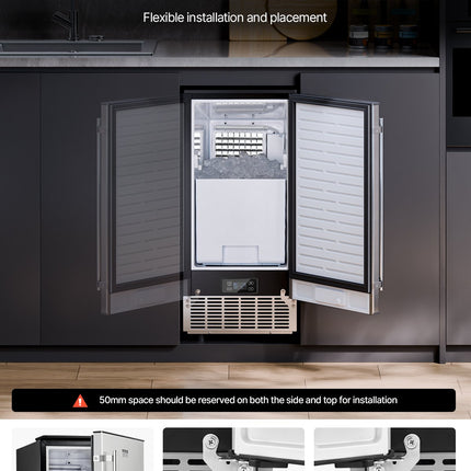 Undercounter Ice Maker 80 Lbs/Day Built-in Ice Maker Machine W/ Reversible Door