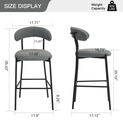 26 Counter Height Bar Stools Teddy Fabric Cover Kitchen Island Counter Bar Stool With Black Powder Coating Base And Footrest