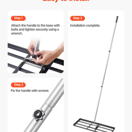 10x30in Lawn Leveling Rake Heavy Duty 83.9in Adjustable Handle For Yard & Garden