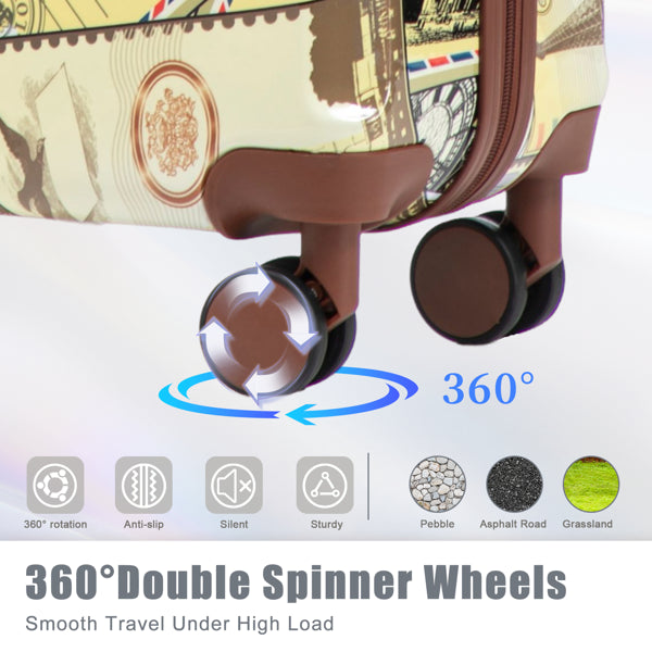 20"/24"/28" 3 Pcs/set In PC Spinner Wheel Luggage, Carry On Suitcase, With Printed Pattern And Combination Lock (City Stamps)