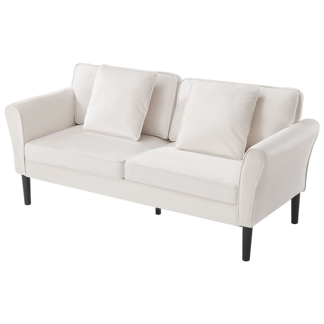 Loveseat Sofa, 69-Inch Small Sofa Couch For Living Room, Velvet Fabric 2-Seats Couch With Sinuous Spring, Soft Cushions And Sturdy Frame, Comfy Loveseat For Bedroom, Office Or Apartment, White