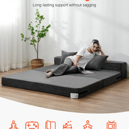 Folding Sofa Bed, 3-in-1 Foldable Couch Bed With 2 Pillows And Washable Cover, 25D High Density Memory Foam Convertible Sleeper Chair Bed, Futon Couch For Living Room, Bedroom, Dark Grey(Queen)