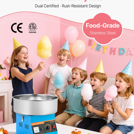 Commercial Cotton Candy Machine Electric Sugar Floss Maker Stainless Steel Blue
