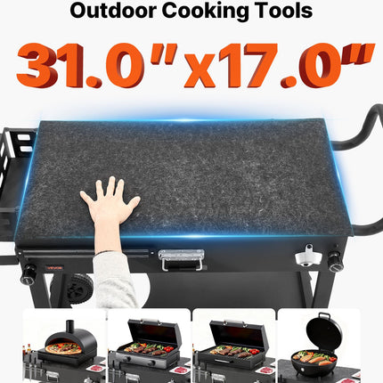 Outdoor Grill Cart, 31.0 X 17.0 Inch Tabletop Size Grilling Table, Foldable Outdoor Cooking Table With Tissue Holder, Wheels, Magnetic Tool Rack, BBQ Prep Tables For Picnic, Kitchen, Courtyard