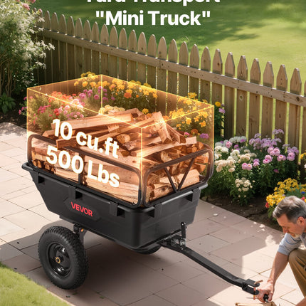 Dump Trailer 500 Lbs 10 Cu. Ft Tow Behind Plastic Garden ATV Trailer Cart