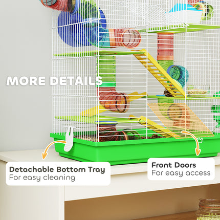 18.5" 5 Tier Hamster Cage with Tubes and Tunnels, Small Animal Cage, Rat Gerbil Cage with Water Bottle, Food Dish, Exercise Wheel, Green