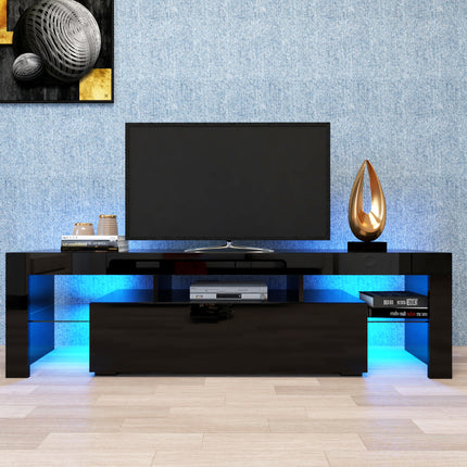 Modern Black TV Stand 20 Colors LED TV Stand W Remote Control Lights