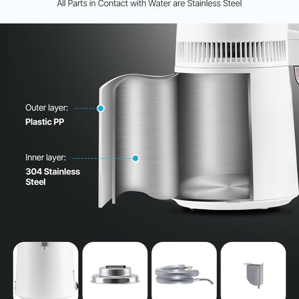 6L Water Distiller Home Countertop Purifier Machine 900W Plastic Stainless Steel