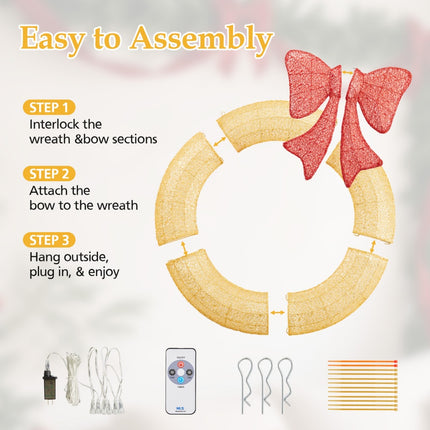 Christmas Wreath Decoration, LED Metal Holiday Decoration In Green Yellow