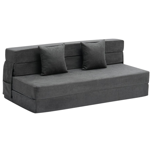 Folding Sofa Bed, 3-in-1 Foldable Couch Bed With 2 Pillows And Washable Cover, 25D High Density Memory Foam Convertible Sleeper Chair Bed, Futon Couch For Living Room, Bedroom, Dark Grey(Queen)