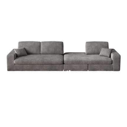 114.5 Modern Corduroy Modular Foam Sofa, Recliner Seat Reversible Sofa, 2-in-1 Sofa With Recliner And L-Shaped Sofa Combination With Three Cushion Neck Pillow Combination And Two Throw Pillows