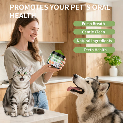 PETITRINU Natural Dental Powder For Cats And Dogs, Fresh Breath Gentle Clean Teeth Health Pet Oral Care Powder 150g