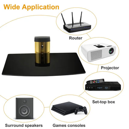 Floating Wall Mounted Strengthened Tempered Glass Shelf For DVD Cable Boxes