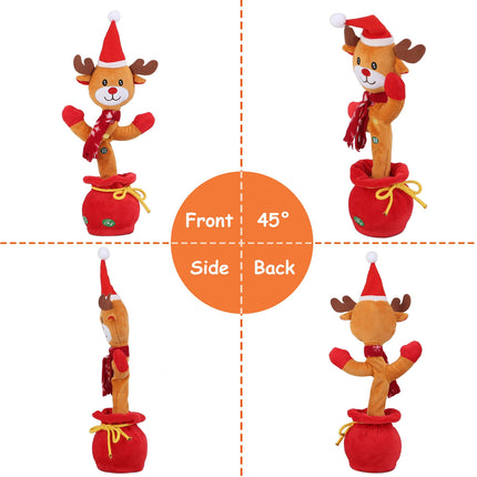 1Pc Penguin Or Elk Kid Electric Dance Toy Christmas Elk Snowman Senior Penguin Plush Toy Interactive Sing Song Whirling Mimicking Recording Light Up Toy