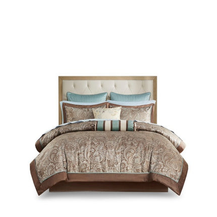 12 Piece Comforter Set With Cotton Bed Sheets Blue Brown Full