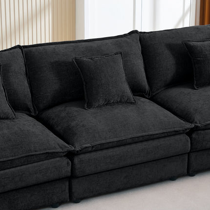 Modular Sectional Sofa, 102 Inch L Shaped Couch Set For Living Room, 3-Seater Comfy Cloud Couches With Movable Ottoman, DIY Combination, Chenille, Black