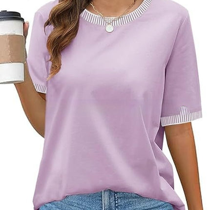 European And American Fashion Casual Multicolor Knitted Color Striped Short Sleeve
