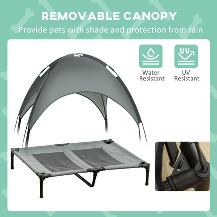 Elevated Dog Bed with Removable Canopy, Outdoor Dog Cot with UV Protection Canopy Shade, 36 inch Large Pet Bed for Camping, Gray