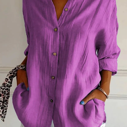 Lapel Long Sleeve Shirt Women's Single-breasted Pleated Shirt Tops Clothing