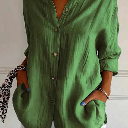 Lapel Long Sleeve Shirt Women's Single-breasted Pleated Shirt Tops Clothing