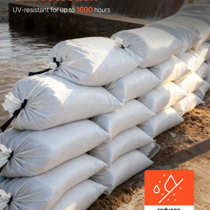Heavy Duty Sand Bags, 50Pack 14" X 26", Empty Sandbags For Flooding With Tie Strings, Woven Polypropylene Sand Bag With 1600 Hours Of UV Protection, 50Lbs Capacity