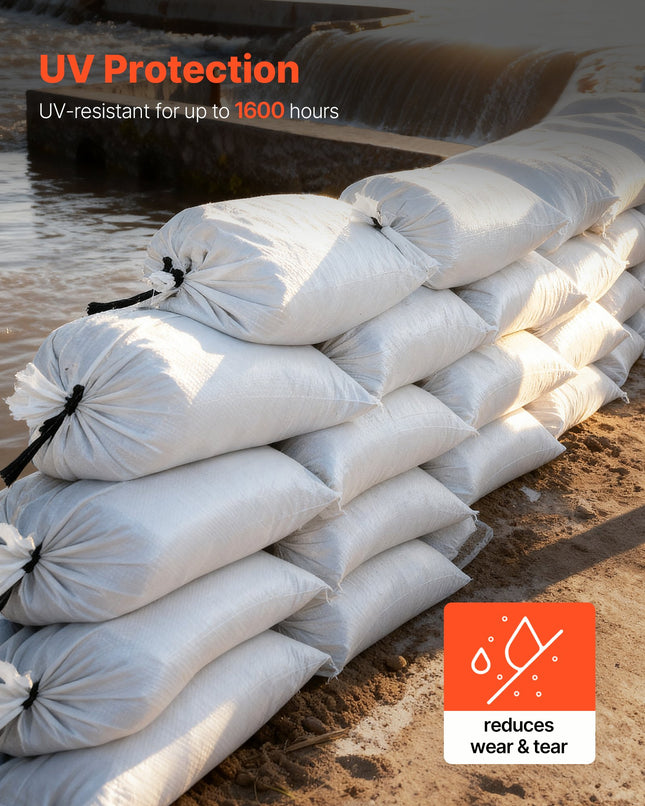 Heavy Duty Sand Bags, 50Pack 14" X 26", Empty Sandbags For Flooding With Tie Strings, Woven Polypropylene Sand Bag With 1600 Hours Of UV Protection, 50Lbs Capacity