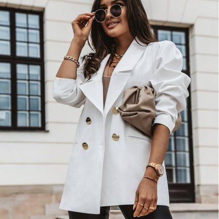 Double Breasted Blazer Fashion Casual Lapel Jacket Commuting Office Suit Jacket For Women Button Tops