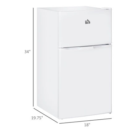 3.2 Cu.Ft Mini Fridge with Freezer, Double Door Compact Refrigerator with Adjustable Thermostat, Shelf and Reversible Door for Bedroom, Dorm, Home Office, Energy Efficient, White