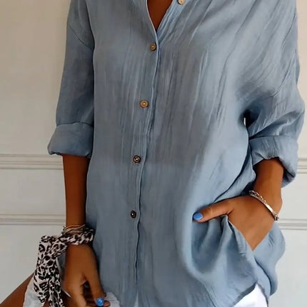 Lapel Long Sleeve Shirt Women's Single-breasted Pleated Shirt Tops Clothing