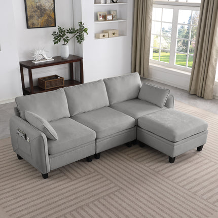 85 Inch GRAY Chenille Modular Sectional Sofa,  L-Shaped Cloud Couch With Storage Ottoman, DIY Combination For Living Room