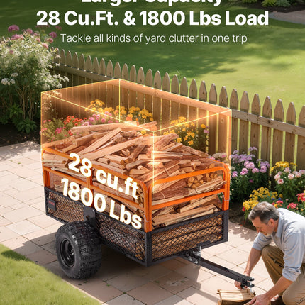 Dump Trailer 1800 Lbs 28 Cu. Ft Tow Behind Steel Garden Yard Trailer Cart