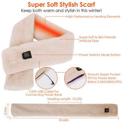 Electric Heated Scarf USB Heating Neck Wrap Unisex Winter Heated Neck Shawl Soft Warm Scarves With 3 Heating Modes