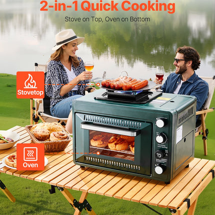 Outdoor Oven 2-in-1 Portable Gas Camping Stove Oven Combo Adjustable Fire