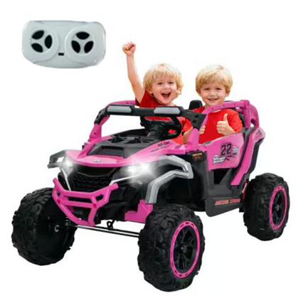 Ride On Models Truck Car 12V Kids Electric Vehicles, Remote Control, Front & Rear Shock Suspension, 2 Seater UTV, Flashlights And A Built-in Music Player, For Age 3-6 Years Old Magenta