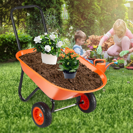 Wheelbarrow Cart, 5 Cu. Ft. Load & 397 Lbs Capacity, 2 Wheels Garden Dump Cart, Garden Wagon With Handle & 10" Wide Track Wheels, Easy Loading Utility Yard Cart & Wagons For Outdoor Lawn Yard