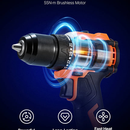 Cordless Drill Driver, 1/2 Inch Metal Chuck, Brushless Motor, Dual-Speed Variable, Drill Driver Kit With Lithium Battery And Charger, Tool Box, For Wood And Metal Drilling, Screw Driving