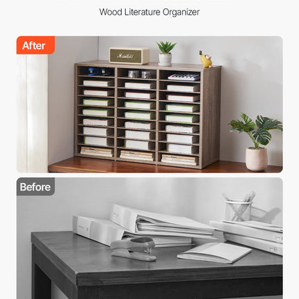 Literature Organizer, 27 Compartments Office Mailbox With Removable Shelves, Wood Mailbox Sorter Particle Board Office Home Classroom Storage, File Sorter For File, Document, Paper, Black-Grey